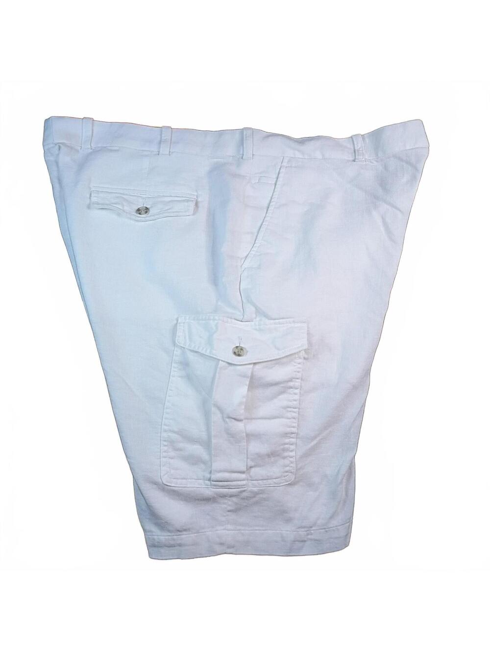 Perry Ellis White Linen Cotton Blend Cargo Shorts Size 40